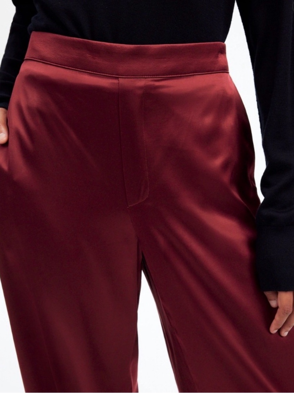 Madewell Pull-on Wide-Leg Stretch Satin Pants in Cabernet, Size Medium - Picture 4 of 6